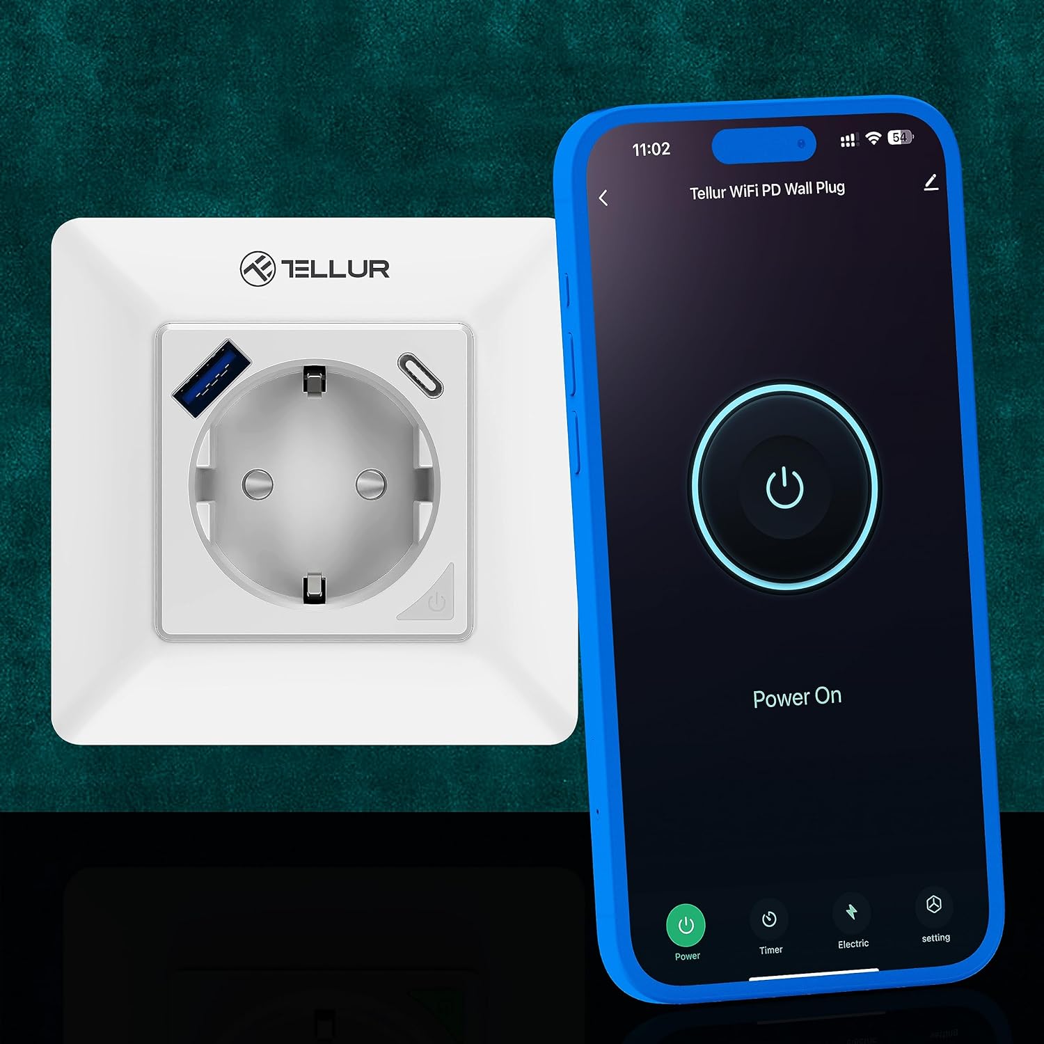 Tellur Smart WiFi Wall Plug, 3600W, 16A, PD20W, USB 18W
